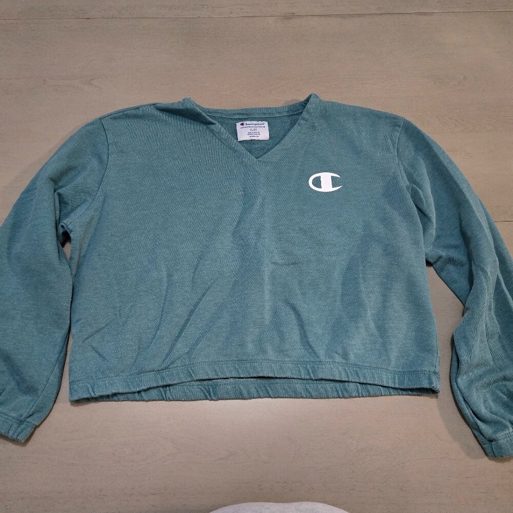 Champion "Authentic Athleticwear" Teal V-Neck Crop